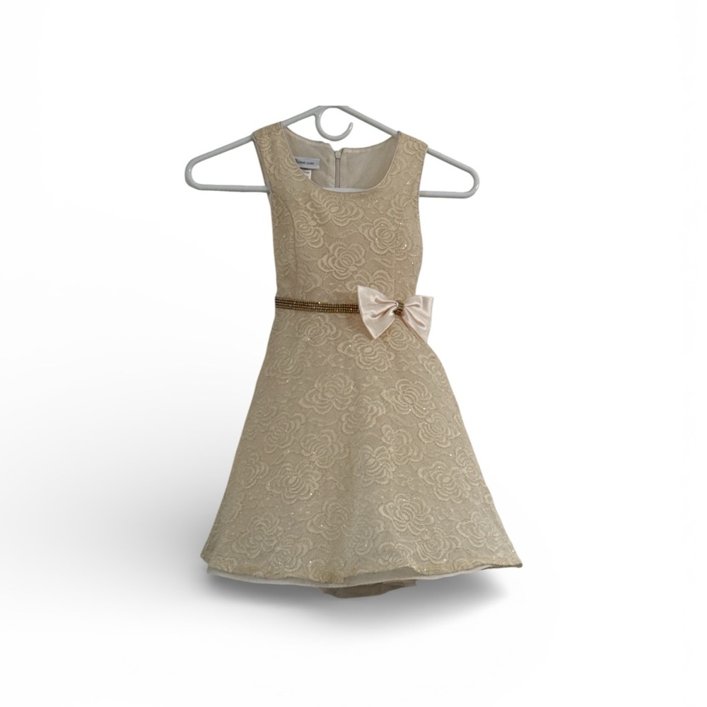 Adorable Bonnie Jean Champagne Lace Sparkly Bow Girls Dress Size 6 Easter Event
